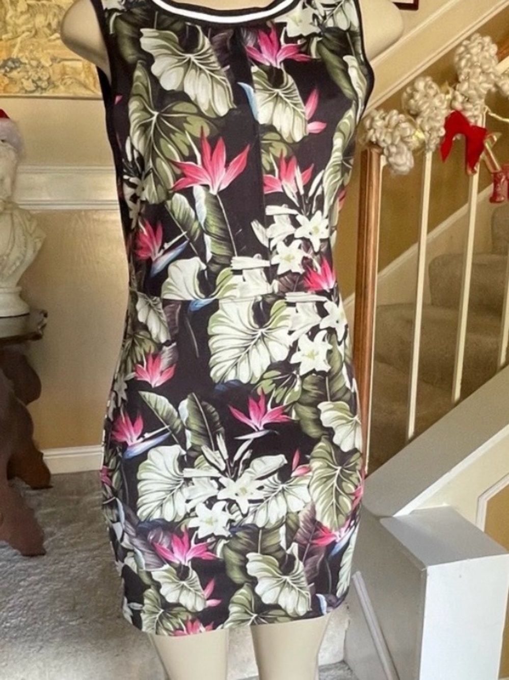 Topshop Tropical Jungle Bird of Paradise Tank Dress Sz 8 Hawaiian 🌴Palm Trees